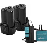 Creabest New 2packs 3000mAh Li-ion 10.8V BL1014 Replacement Battery Compatible with Makita BL1013 DF030D DF330D 194550-6 194551-4 195332-9 and Include One 10.8V-12V Charger