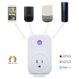 WiFi Smart Plug, Wireless Socket Outlet Switch Timer, Works with Amazon Alexa Google Assistant IFTTT with Smartphone APP, Turn on/off Switch, LED Indicator for Home Appliances