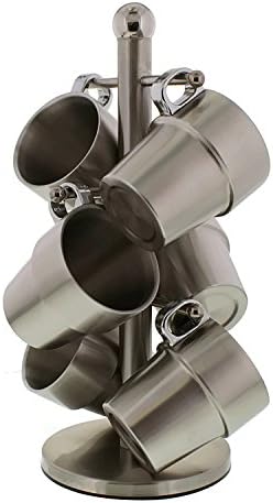 6 Pieces Stackable Insulated Brushed Stainless Steel Double Wall Mug Tree Tea Cups with Three Stand Holder for Home and Office