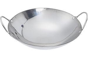 Operitacx Stainless Steel Woks Stir Fry Pans Non-stick Frying Pan Flat Bottom Chinese Wok Hot Pot with Double Handle Kitchen Cookware for Induction Gas Stove 9in