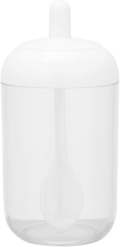 Glass Spice Jar with Lid and Serving Spoon Set, Kitchen Storage Condiment Pots Container for Seasonings, Sauces, Salts, Sugar, Cooking Spicing (White)