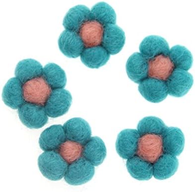 Zasy Pure 100% Wool Felt Flower Needle Felt Handmade Flower (turquoise)
