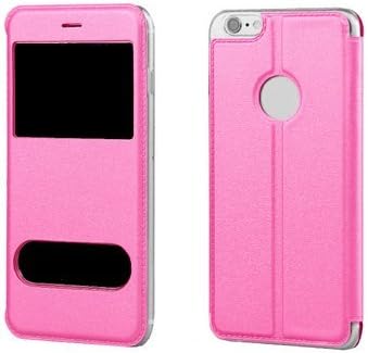 Yzhen @ Iphone 7 Plus Leather Case, Slim PU Leather Smart [Dual Window] View Folio Flip Cover Ultra Thin Kickstand Case For Iphone 7 Plus / 7s plus / 8 plus   (5.5 inch), (Hot Pink)