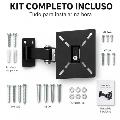 Suporte de TV Articulado de Parede 10 a 55 Polegadas Universal Inclinável Giratório 4 Movimentos para LED LCD OLED Smart TV 4K Plasma Suporta até 40kg com Kit de Instalação