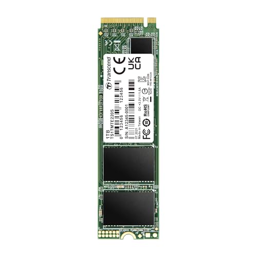 Transcend MTE220S 1TB M.2 2280 NVMe PCIe Gen3x4, 3D TLC, with Dram, Bis zu 3,500/3,200 mb/s, Interne SSD für Laptop und Desktop-PC