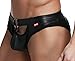 ONEFIT Mens Sexy Underwear Faux -Leather Jockstrap Breathe Holes G-String, Black, Medium