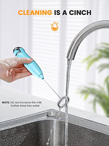 Vewaci Milk Frother Handheld, Stepless Speed Electric Milk Foamer for Coffee, Type-C Rechargeable Portable Drink Mixer for Cappuccino/Latte/Frappe/Hot Chocolate/Protein Powder/Matcha (Sky Blue)