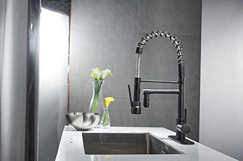 BWE Modern Oil Rubbed Bronze Commercial Pull Down Two Handle Kitchen Sink Faucet with Swivel Pull Out High Pressure Lock Sprayer Commercial Pre Rinse Faucet