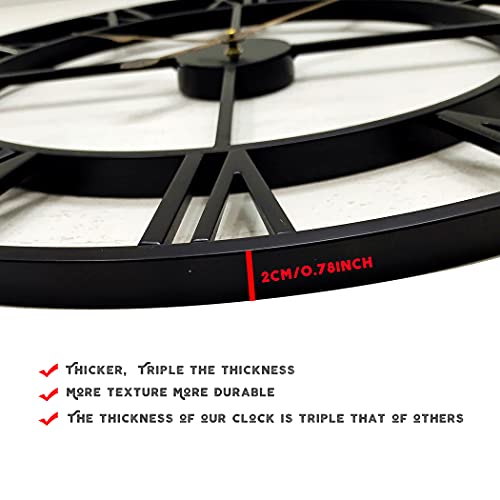 24inch Large Home Decor Wall Clock for Living Room Non Ticking Iron Art Clocks Roman Numeral,Retro Distressed Metal,Oversized