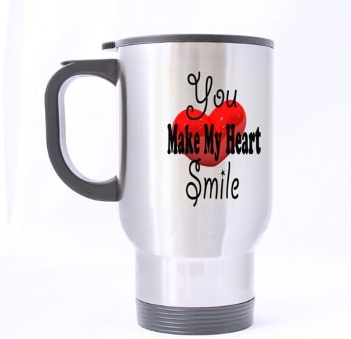 Gift For Your Lover Cute Romantic Design "You Make My Heart Smile" (Twin Side) Custom Travel Coffee/Tea Mug (Sliver/14Ounce)