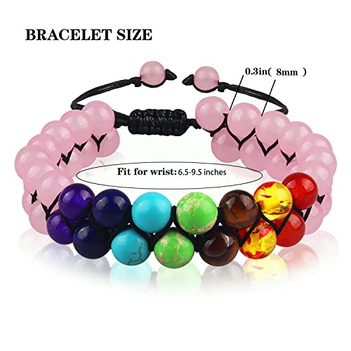 Chakra Bracelet 7 Chakras Healing Crystals Bracelet Adjustable Bracelet Anxiety Aromatherapy Essential Oil Diffuser Yoga Stone Beads Bracelets Meditation Relax Anxiety Bangle