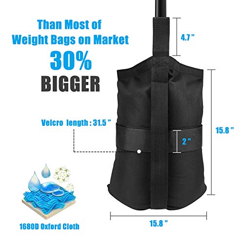 HIPPIH Weight Bags for Pop up Canopy, Sand Bag for Camping Tent,4 Pack Sun Shelter, Patio, Gazebo - Holding up 30lbs~40lbs, 300 cu in Capacity (Black)