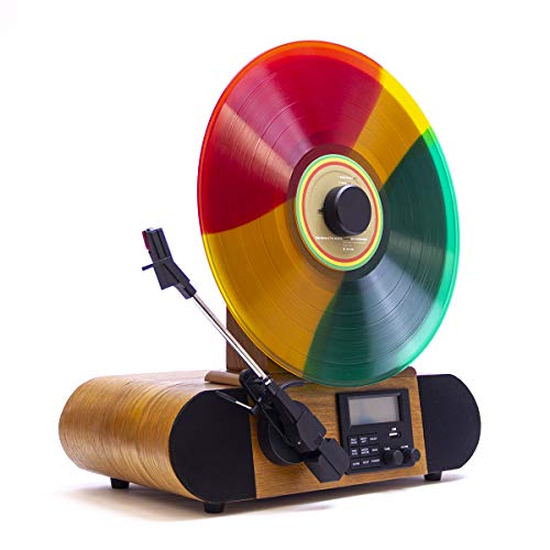 Fuse Vert Vertical Vinyl Record Player with Bluetooth, FM Radio, Alarm – Handcrafted Ashtree Wood
