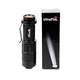 Ultrafire 7W 300LM CREE Q5 LED 3-Mode Mini Black Shell Portable Flashlight Torch Adjustable Focus Zoom Lamp