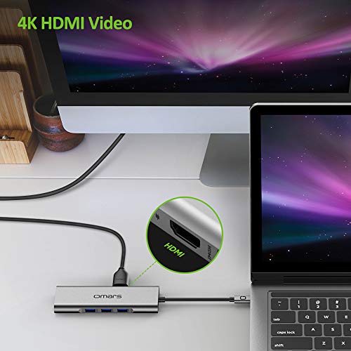 USB C Hub Adapter Omars Type C Docking Station Hub with USB C Power Delivery, 4K HDMI, 1000Mbps Ethernet LAN Port, 3,5mm Aux, 3X USB 3.0, TF/SD Card Reader for MacBook and More USB C Devices