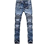 MAGE MALE Men'/s Ripped Biker Jeans Slim Fit Straight Destroyed Trousers With Zipper Deck Blue 28 W