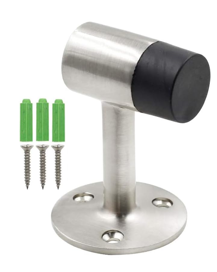 Cjueiom Heavy Duty Door Stopper, 3 Inch / 75mm Floor Mount Door Stop Stainless Steel Doorstop with Rubber Bumper & Screws, Brushed Nickel Door Holder for Home & Office Use - Pack of 1
