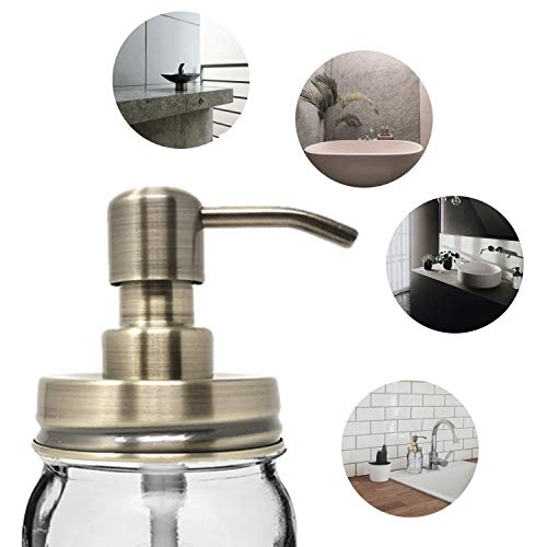 Mason Jar Soap Lotion Dispenser (Brushed Champagne), Stainless Steel Pump, with 16 Ounce Ball Mason Jar/Classic Decor for Bedroom, Bathroom, Kitchen, Farmhouse Decor (Brass) - Thumbnail 2