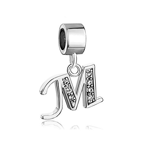Third Time Charm Dangle M Letter Initial Charm Clear Alphabet Beads for Charm Bracelets