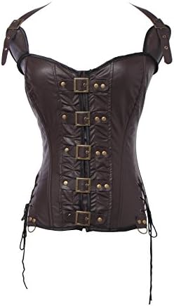 UrHot Halter Sweetheart Leather Overbust Buckle-up Body Shapewear Corset Bustier