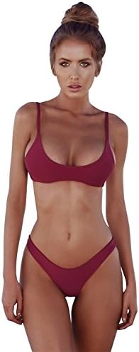 Liibot 2018 New Hot Swimwear, Women's Halter U Neck Bandage Bra Push-up Beach Bathing Suit 2 Pieces High Cut Solid Bikini Set