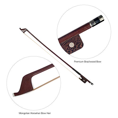 Muslady 4/4 Double Bass Brazilwood Bow German Style Bows Horsehair Bow Hair Great Balance Point Orchestral Strings Accessories