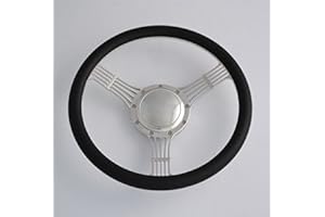 Flashpower 14'' Billet Banjo Full Wrap 9 Bolts Steering Wheel with 2'' Dish and Horn Button (Black)