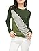 Allegra K Women's Casual Basic T-Shirt Color Block Crew Neck Long Sleeves Tops Green L
