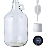 1 Gallon Glass Jug with Airlock, Black Polyseal Cap and #6.5 Rubber Bung | Clear Fermentation Jug for beer, wine, cider, mead and kombucha, with twin bubble airlock for home brewing | Glass Fermenter