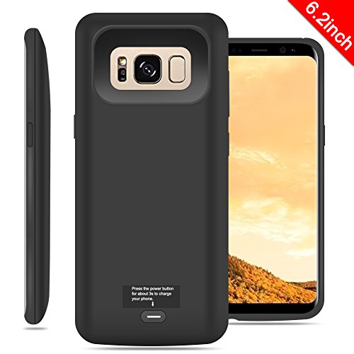 Galaxy S8 Plus Battery Case,TQTHL 5500mAh Ultra Slim Portable Charger Type C Extended Battery Juice Pack Rechargeable Power Bank Cover Charging Case for Samsung Galaxy S8+(2017)-6.2 inch Black