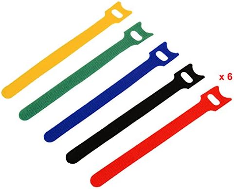 30 Pcs Reusable Hook and Loop Fastening Cable Straps Cable Ties (Black+Red+Blue+Green+Yellow, 5.9''Lx0.47''W)
