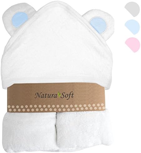 Premium Organic Baby Hooded Towel, 100% NaturaSoft Bamboo (SOFTER Than Cotton), Hypoallergenic Bath Towels With Hood For Newborn Babies &amp; Boys (White &amp; Blue)