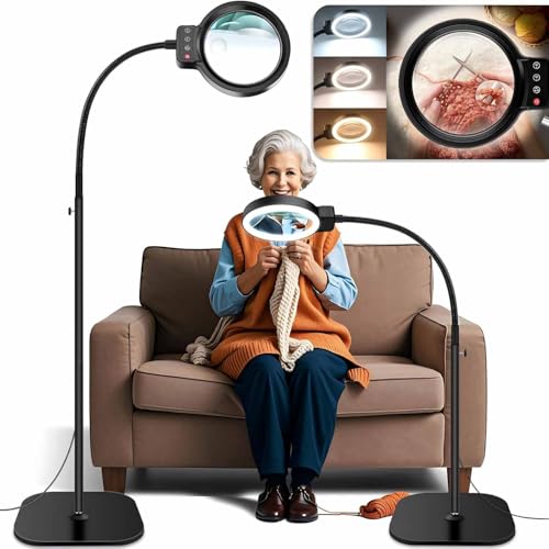 URPOWㅤ Lupa con Luz Led 30X 10X, LLámpara con Lupa 2 en 1, 3 Modos de Color, Oscurecimiento de 10 Niveles, para el Hogar, Oficina, Lectura, Costura, Bordado (Negro)