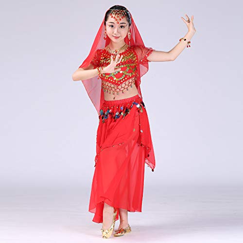 Kids Girls Belly Dance Halter Top Harem Dresses Costume Set Halloween Outfit with Head Veil Waist Chain and Bracelets