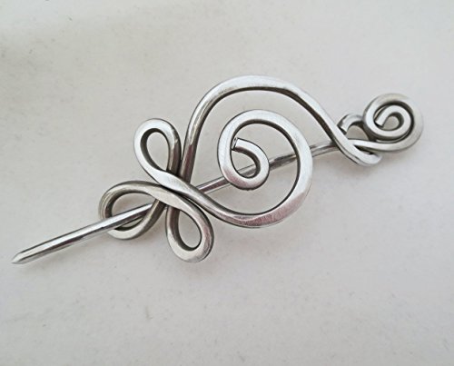 Celtic Budding Spiral Aluminum Shawl Pin, For Knitted or Crocheted Scarf Pin, Sweater Brooch