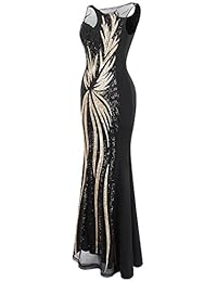 Angel-fashions vestido de noche con lentejuelas doradas para mujer