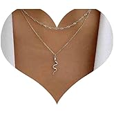 Erimberate Bohemian Layered Snake Pendant Necklace Silver Serpent Choker Necklace Textured Viper Snake Necklace Thin Twist Link Chain Necklace Jewelry for Women Gifts