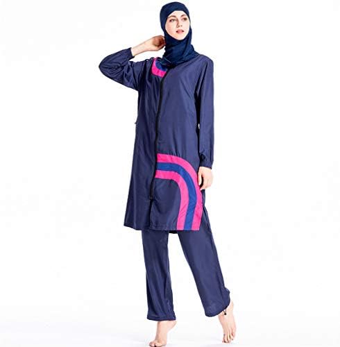 Kalmstore Women Muslim Swimsuit Long Sleeve Full Cover 3 Pieces Bathing Suit with Hijab Islamic Modest Plus Size Swimwear