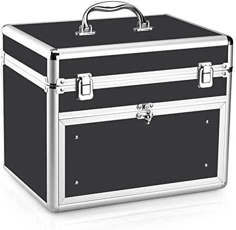 Makeup Case - Professional Portable Aluminum Cosmetic Storage Organizer For Nail Polish Artist With Drawer and Dividers Black