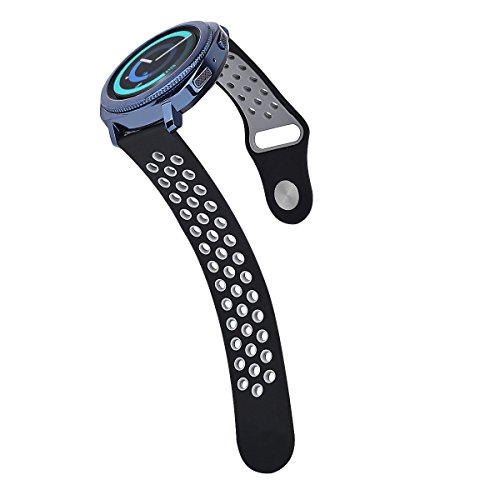Gear Sport Band / Gear S2 Classic Bands - VIGOSS 20mm Soft Silicone Watch Band Breathable Replacement Strap Fitness Wristband for Samsung Gear Sport Smartwatch (Black/Grey)
