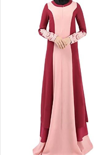 Vska Women Embroidery Dubai Kaftan Plus Size Girls Spell Color jalabiyas Maxi Dress Red L