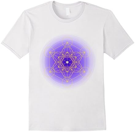 Men's Metatron's Cube Gold & Purple Sacred Geometry T-Shirt Small White