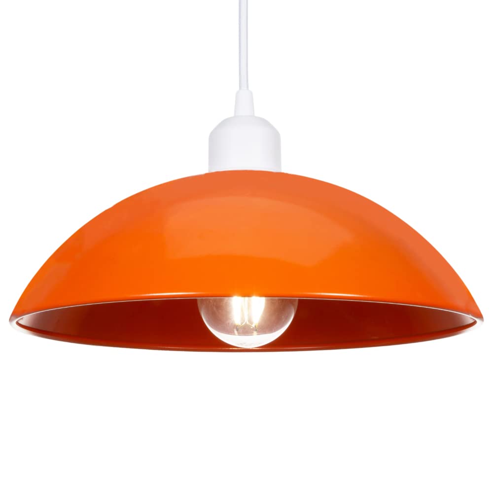 Modern Industrial Retro Designer Orange Gloss Disc Curved Metal Ceiling Pendant Lighting Shade | 60w Maximum | 28cm Diameter by Happy Homewares