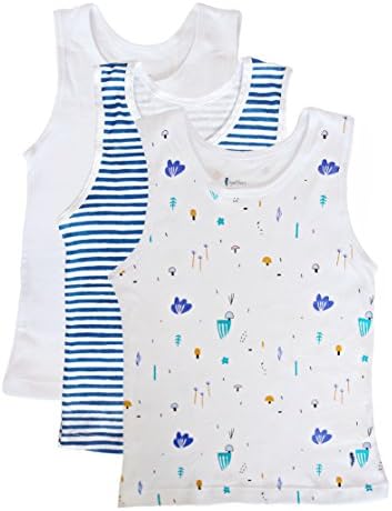 Feathers Boys Botany Print Set Tank 100% Cotton Super Soft Tagless Undershirts 3-Pack