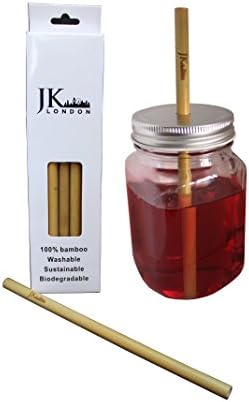 Set of 12 20cm Long JK London Reusable Biodegradable Environmentally Friendly Handmade Bamboo Straws, with 1 Cleaning Brush and Classy Cardboard Box