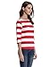 MsBasic Women's 3/4 Sleeve Boat Neck Striped Relax Fit Tee Shirts (Small, MS6310-2)Red/White