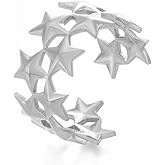Cute Star Open Eternity Promise Rings for Women Men Stainless Steel Adjustable Finger Knuckle Statement Ring Dainty Luck Star Stackable Wedding Middle Band Minimalist Comfort Fit Fashion Jewelry