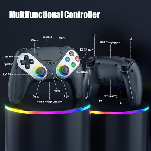 Bonacell RGB Wireless Controller für PS5 Pro/Slim/PC, Back Paddles 6-Achsen-Bewegungs/Dual Vibration/Turbo/Marco Touch Pad 3.5mm Audio Jack thumbnail 3
