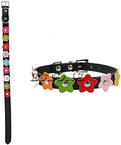 Skaw Doly Colourful Flower Studded Dog Collar Coller Pu Leather Pet Puppy Cat Neck Strap (black)