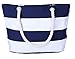 Pulama Womens Beach Tote Canvas Shoulder Bag Wave Striped Anchor Summer Handbag Top Handle Bag Straw Beach Bag Navy Blue Strip